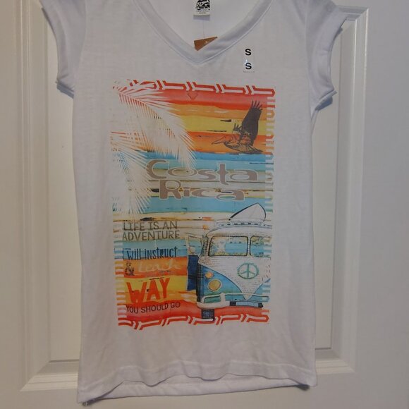 NWT Pisac Coasta Rica Retro 70s Graphic T-Shirt Size Small Long Length Van Life - Picture 2 of 10